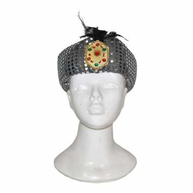 1001 nacht zilveren tulband met edelstenencarnavalskleding