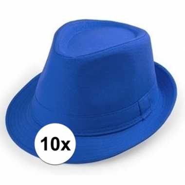 10x blauwe trilby hoedjes voor volwassenencarnavalskleding