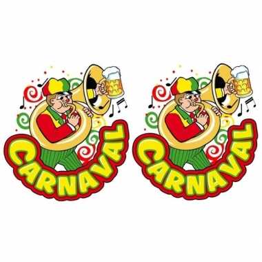 2x carnaval decoratie raamsticker muzikant trombone 35 x 40 cmcarnavalskleding