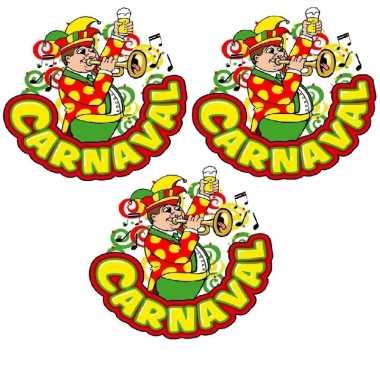 3x carnaval raamsticker muzikant met trompet 35 x 40 cmcarnavalskleding