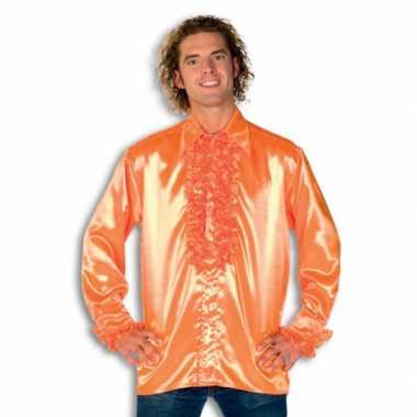 Blouse oranje met rouches herencarnavalskleding
