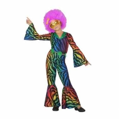 Carnaval/feest gekleurde disco jumpsuit verkleedoutfit voor meisjesca