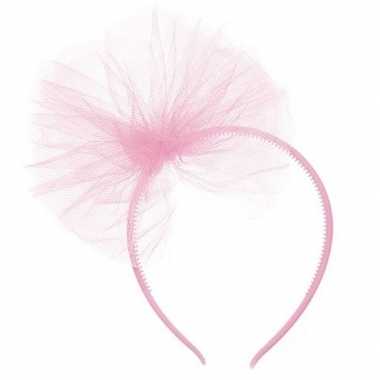 Carnavalaccessoires roze haarband met tule strikcarnavalskleding
