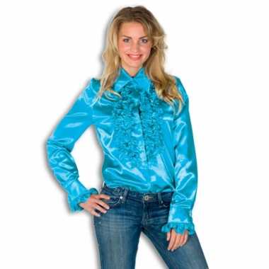 Dames overhemd blauw met rouchescarnavalskleding