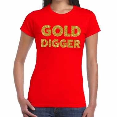 Gold digger tekst t-shirt rood damescarnavalskleding