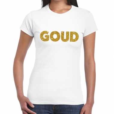Goud glitter tekst t-shirt wit damescarnavalskleding