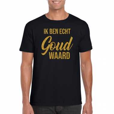 Ik ben echt goud waard fun tekst t-shirt / kleding met gouden glitters op zwart voor herencarnavalskleding