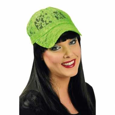 Kanten neon groen baseball cap voor damescarnavalskleding