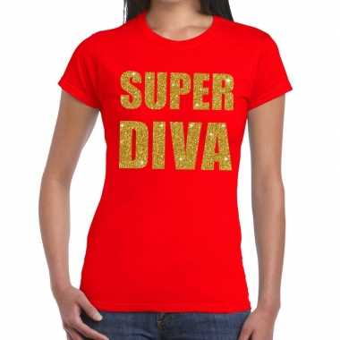 Super diva glitter tekst t-shirt rood damescarnavalskleding