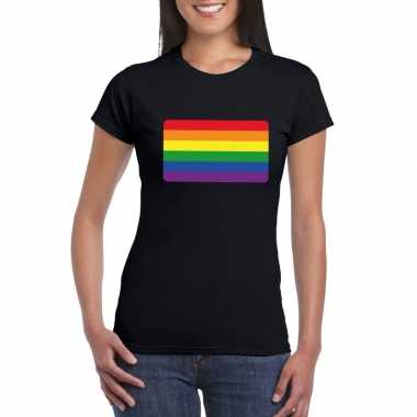 T-shirt zwart regenboog vlag zwart damescarnavalskleding