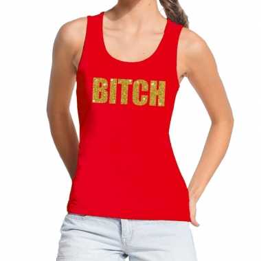 Toppers - bitch glitter tekst tanktop / mouwloos shirt rood damescarn