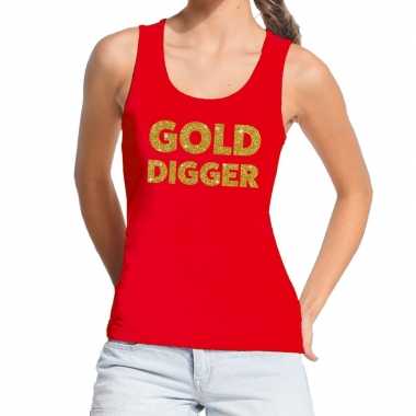 Toppers - gold digger glitter tekst tanktop / mouwloos shirt rood dam