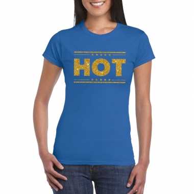 Toppers - hot t-shirt blauw met gouden glitters damescarnavalskleding
