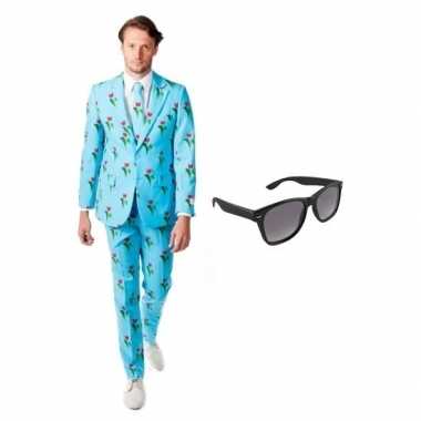 Verkleed tulpen print heren kostuum maat 54 (2xl) met gratis zonnebri