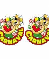 2x carnaval decoratie raamsticker muzikant trombone 35 x 40 cm carnavalskleding