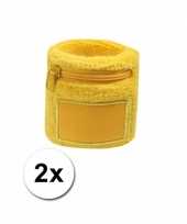 2x gele blauwe zweetbandjes met zakje carnavalskleding