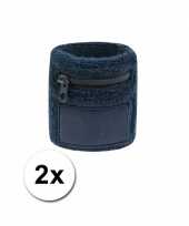 2x navy blauwe zweetbandjes met zakje carnavalskleding