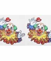 2x raamstickers lachende clown 35 x 40 cm carnaval carnavalskleding