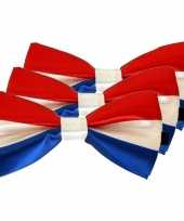 3x carnaval feest vlinderstrik vlinderdas rood wit blauw 12 cm verkleedaccessoire voor volwassenen carnavalskleding