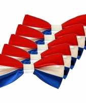 5x carnaval feest vlinderstrik vlinderdas rood wit blauw 12 cm verkleedaccessoire voor volwassenen carnavalskleding