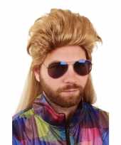 Blonde herenpruik met kuif en matje carnavalskleding