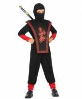 Carnaval feest ninja verkleedoutfit zwart rood voor jongens carnavalskleding