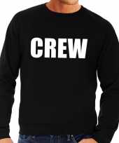 Crew tekst sweater trui zwart voor heren carnavalskleding