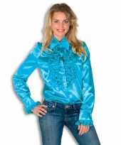 Dames overhemd blauw met rouches carnavalskleding