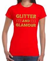 Glitter and glamour glitter tekst t-shirt rood dames carnavalskleding