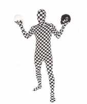 Morphsuit kostuum zwart wit geblokt carnavalskleding