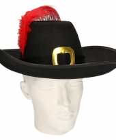 Musketier hoed met band en veer carnavalskleding 10154469