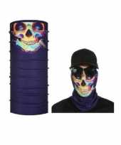 Paars biker masker gekleurd skeletprint voor volwassennen carnavalskleding