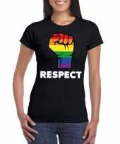 Respect lgbt-shirt met regenboog vuist zwart dames carnavalskleding