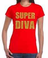 Super diva glitter tekst t-shirt rood dames carnavalskleding