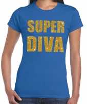 Super diva gouden glitter tekst t-shirt blauw dames carnavalskleding