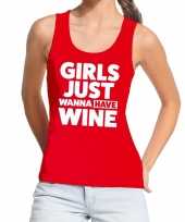 Toppers girls just wanna have wine tanktop mouwloos shirt rood dames carnavalskleding
