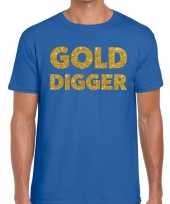 Toppers gold digger glitter tekst t-shirt blauw heren carnavalskleding