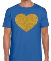 Toppers gouden hart glitter fun t t-shirt blauw heren carnavalskleding