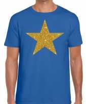 Toppers gouden ster glitter fun t t-shirt blauw heren carnavalskleding