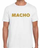 Toppers macho goud glitter tekst t-shirt wit heren carnavalskleding