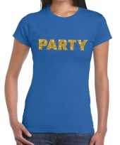 Toppers party goud glitter tekst t-shirt blauw dames carnavalskleding
