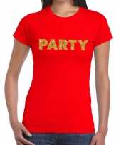 Toppers party goud glitter tekst t-shirt rood dames carnavalskleding