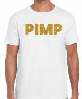 Toppers pimp glitter tekst t-shirt wit heren carnavalskleding