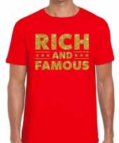 Toppers rich and famous goud glitter tekst t-shirt rood heren carnavalskleding