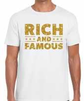 Toppers rich and famous goud glitter tekst t-shirt wit heren carnavalskleding
