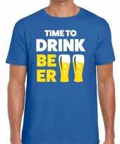 Toppers time to drink beer heren t-shirt blauw carnavalskleding