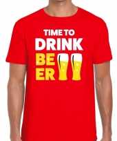 Toppers time to drink beer heren t-shirt rood carnavalskleding