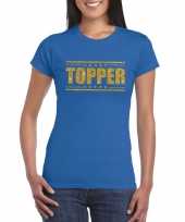 Toppers topper t-shirt blauw met gouden glitters dames carnavalskleding