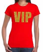 Toppers vip glitter goud tekst t-shirt rood dames carnavalskleding