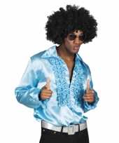 Turquoise disco blouse voor heren carnavalskleding